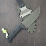 Schwarz Knives Lost Trail 5 in A2, OD Green Cerakote,Black Richlite Handles, OD Green Kydex and JWR Gear Curator Flex Glow Bead
