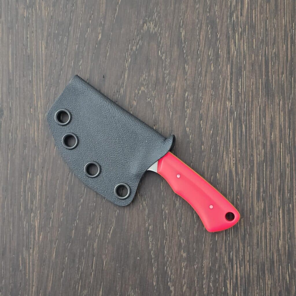 Hayworth Knives Gizmo in AEB-L and Pink Turbo Glow Handles with Dayglow G10 Liners and Kydex Sheath knife for sale