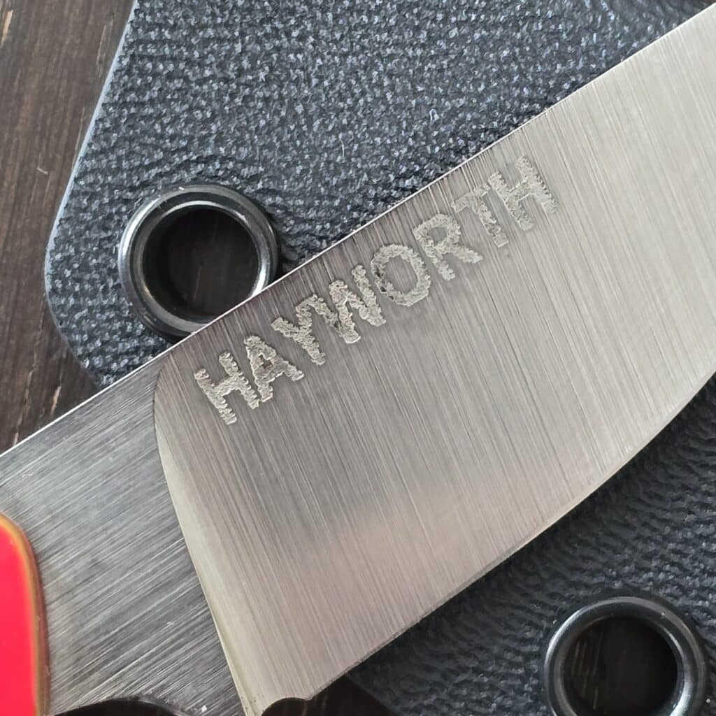 Hayworth Knives Gizmo in AEB-L and Pink Turbo Glow Handles with Dayglow G10 Liners and Kydex Sheath knife for sale