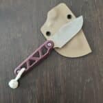 August Originals Arcade Fixed Blade in Magnacut and Maroon Richlite Handles, FDE Kydex and Glow Cord Knot knife for sale