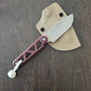 August Originals Arcade Fixed Blade in Magnacut and Maroon Richlite Handles, FDE Kydex and Glow Cord Knot knife for sale