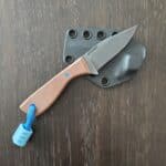 Auxiliary Manufacturing Runt in ABE-L and Natural Micarta With Blue G10 Pin and Blue Glow Insurgent Bead By Combat Beads knife for sale