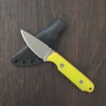 Brian Berard/ Clavius Knives Thebit in 154CM and Dayglow G10 Handles with Orange G10 Liners and Black Kydex Sheath