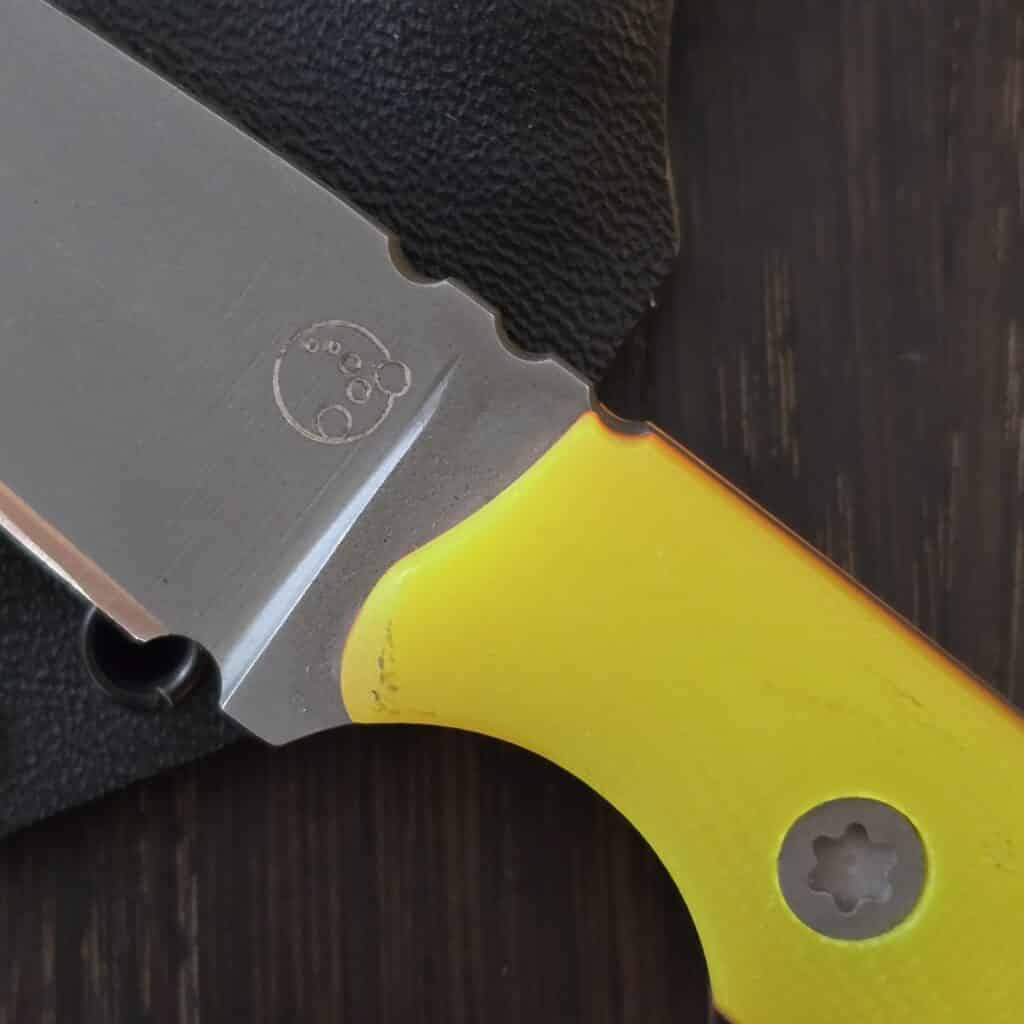 Brian Berard/ Clavius Knives Thebit in 154CM and Dayglow G10 Handles with Orange G10 Liners and Black Kydex Sheath knife for sale