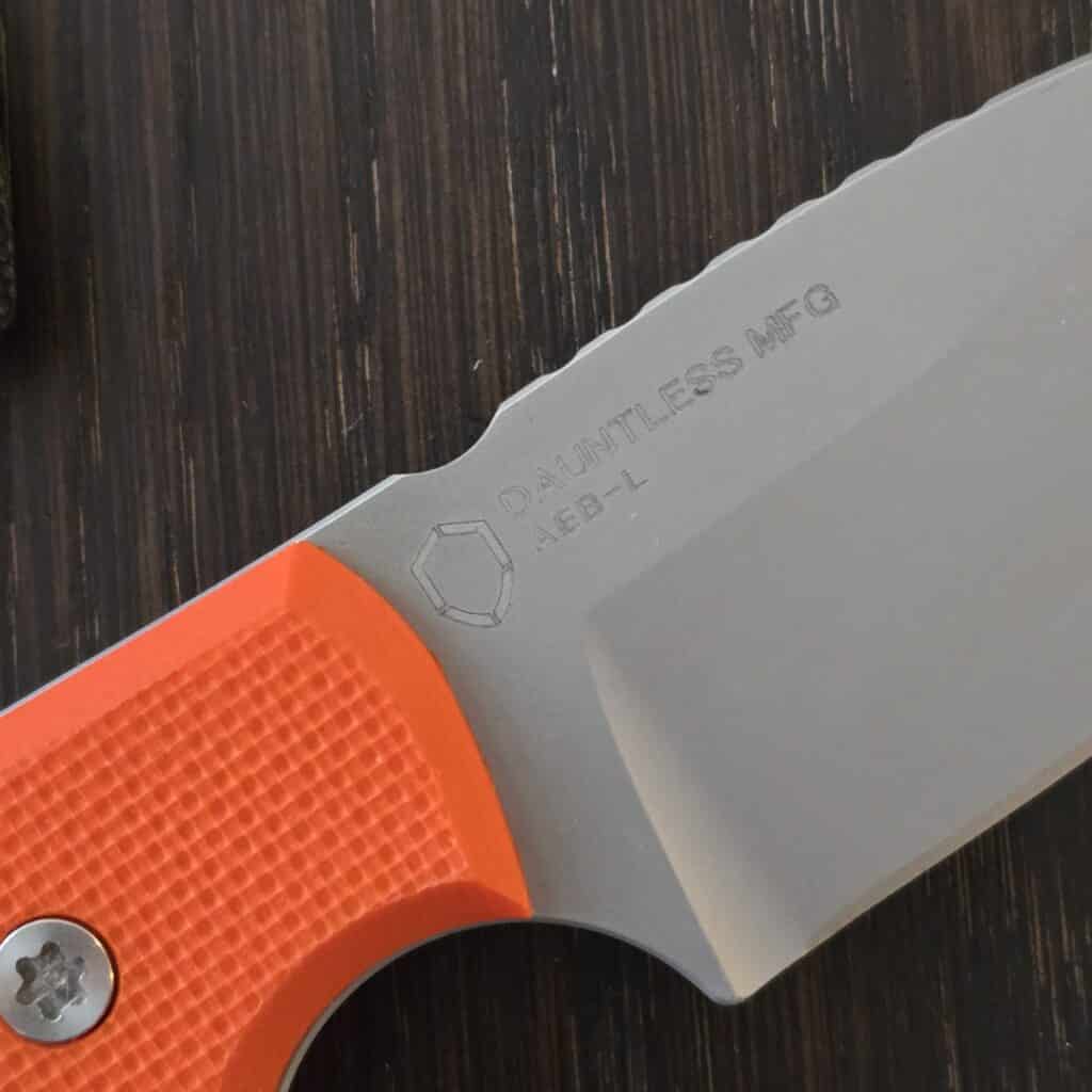 Dauntless Manufacturing The Moss in ABE-L and Orange Peel Ply G10 scales, Gulso Bolt Hardware, Alpine Camo Minimalist Kydex Sheath and additional Set of Black G10 Scales – gallery image 2