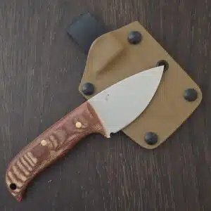 Pacheco Forge Custom Companion 80CRV2 in Burlap Micarta, G10 Orange Liners, Brass Pins and FDE Kydex Sheath knife for sale