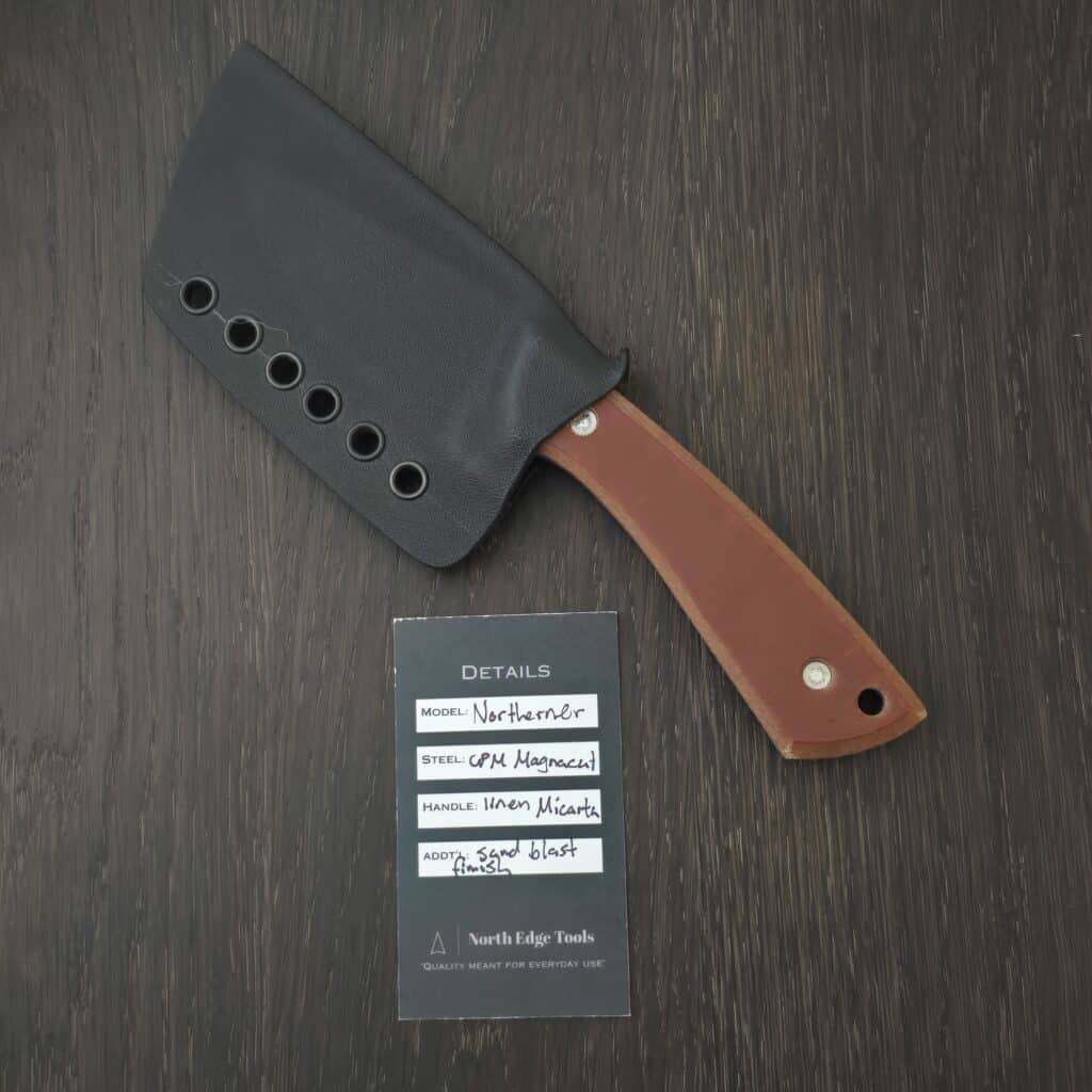 Northern Edge Tools "Northerner" in CPM Magnacut with Sand Blasted Finish and Linen Micarta with Gulso Bolt Hardware and Kydex Sheath knife for sale