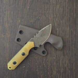Tactical Pterodactyl Knives Mini Camper in Crewear and Lager Rock Pattern G10 and Brown Kydex Sheath knife for sale