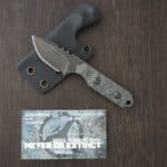 Tactical Pterodactyl Knives Mini Camper in Crewear and Gray Rock Pattern G10 and Black Kydex Sheath knife for sale