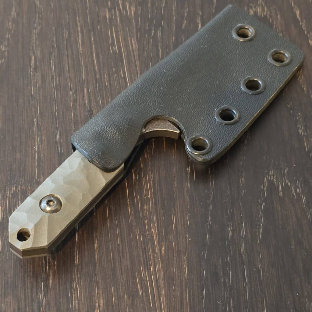 Tactical Pterodactyl Knives Mini Camper in Crewear and Gray Rock Pattern G10 and Black Kydex Sheath – gallery image 5