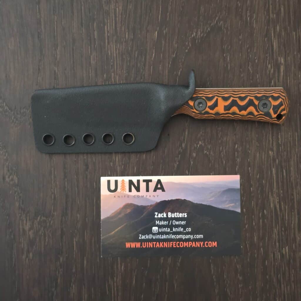 Uinta Knives Explorer in ABE-L and Layered Black and Orange G10 knife for sale