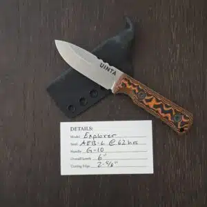 Uinta Knives Explorer in ABE-L and Layered Black and Orange G10 knife for sale