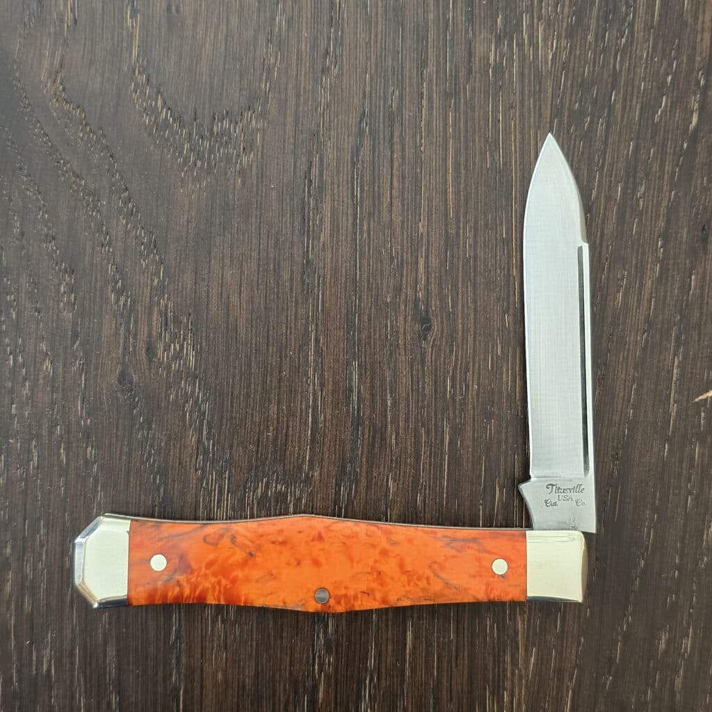Titusville Cutlery Lexingtonian in Orange Arctic Birch and 1095 High Carbon 2025 (production limited to 10) knife for sale