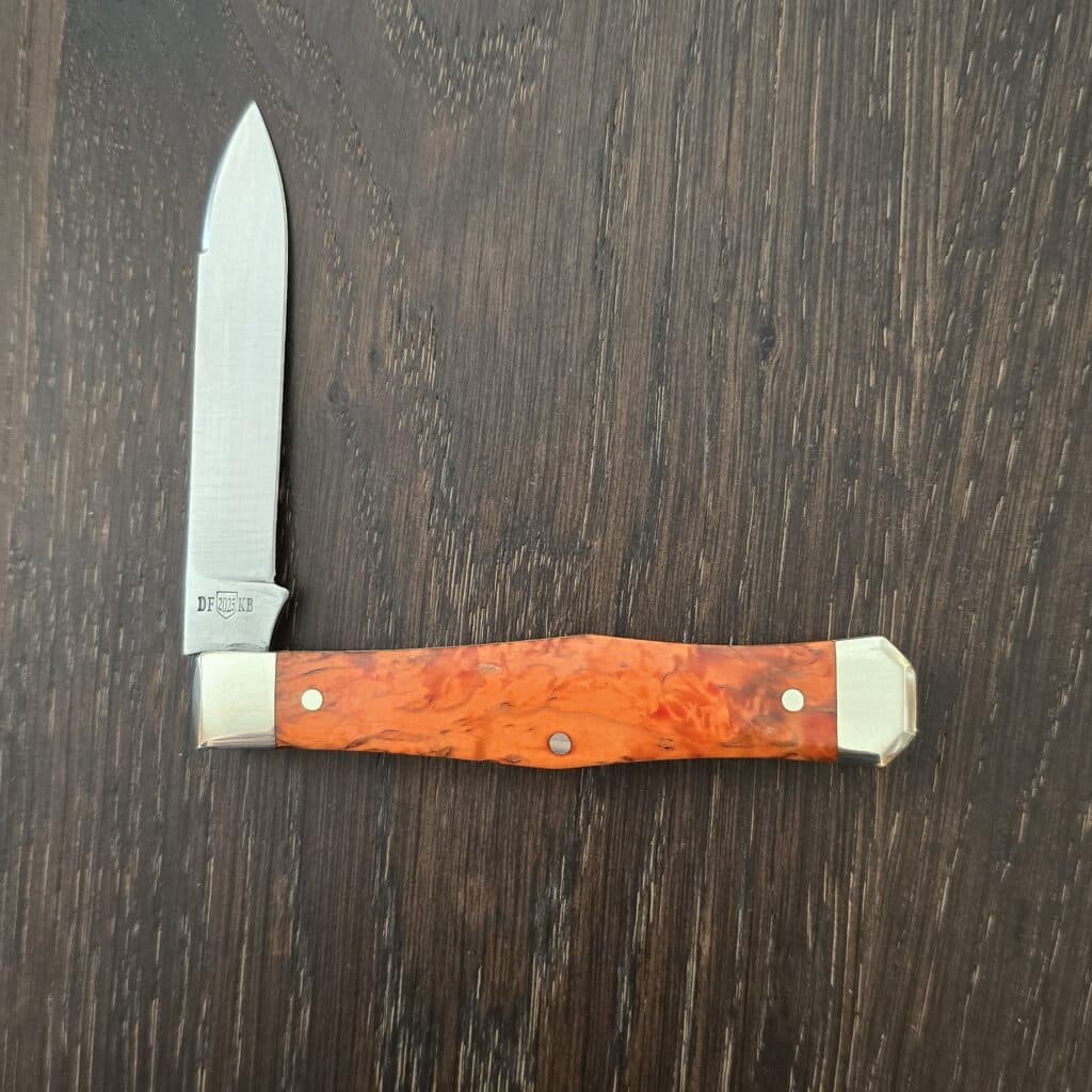 Titusville Cutlery Lexingtonian in Orange Arctic Birch and 1095 High Carbon 2025 (production limited to 10) knife for sale