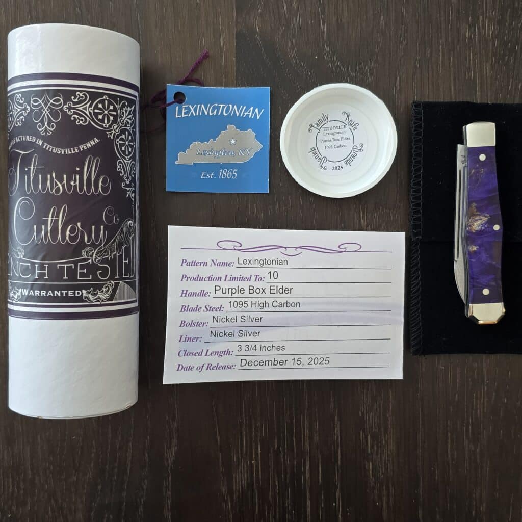 Titusville Cutlery Lexingtonian in Purple Boxelder and 1095 High Carbon 2025 (production limited to 10) – gallery image 5