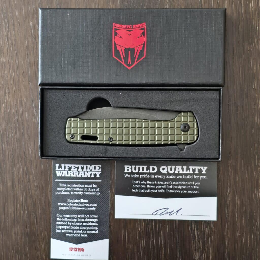 CobraTec Rhino in OD Green Aluminum and D2 CTGRNRHINO knife for sale
