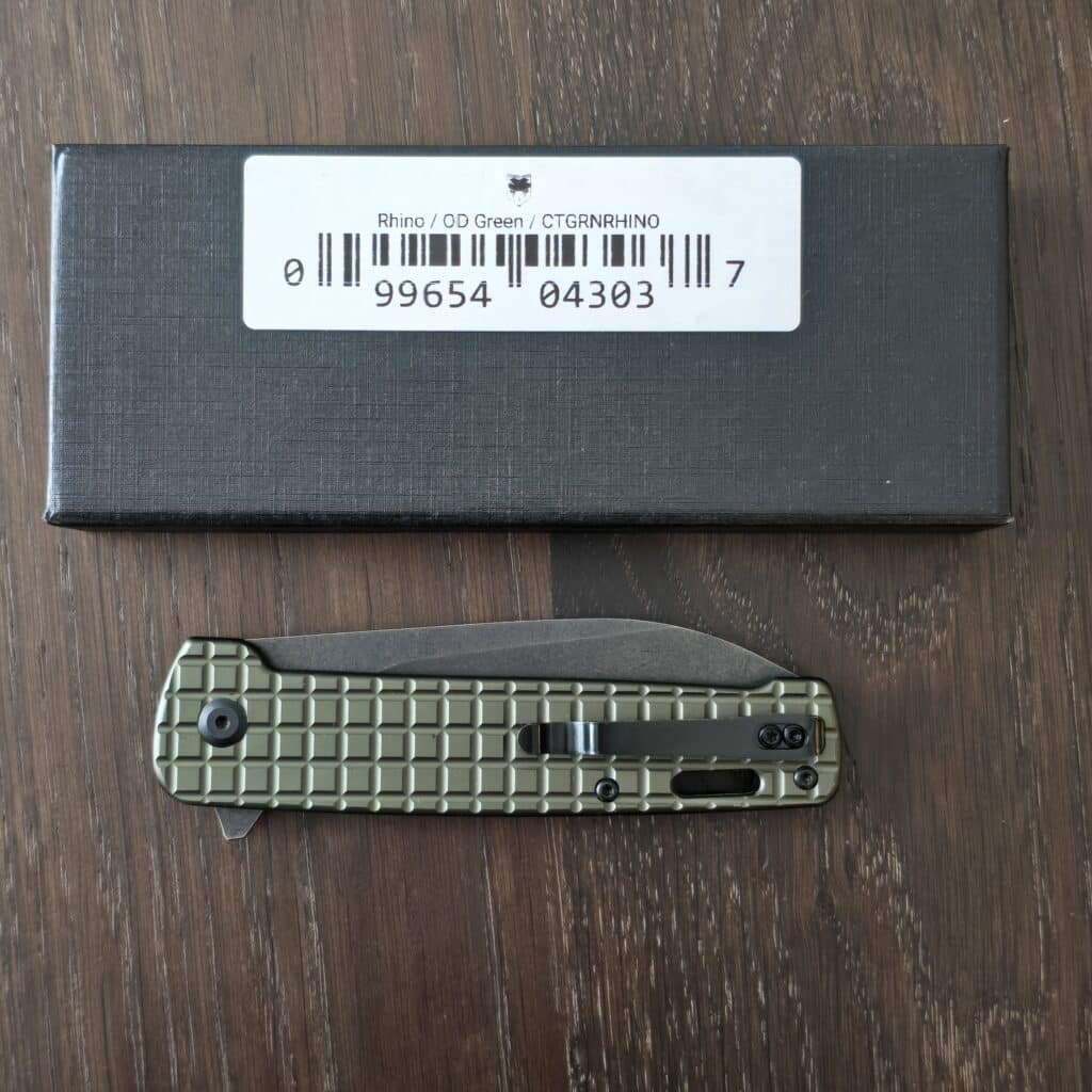 CobraTec Rhino in OD Green Aluminum and D2 CTGRNRHINO knife for sale