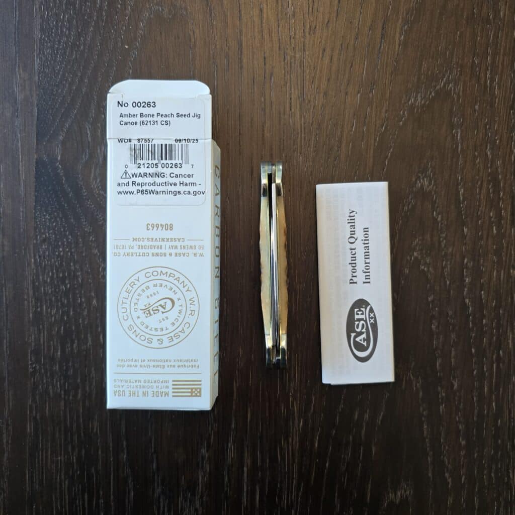 Case XX USA Amber Peach Seed Jigged Bone Canoe 62131 CS No 00263 knife for sale