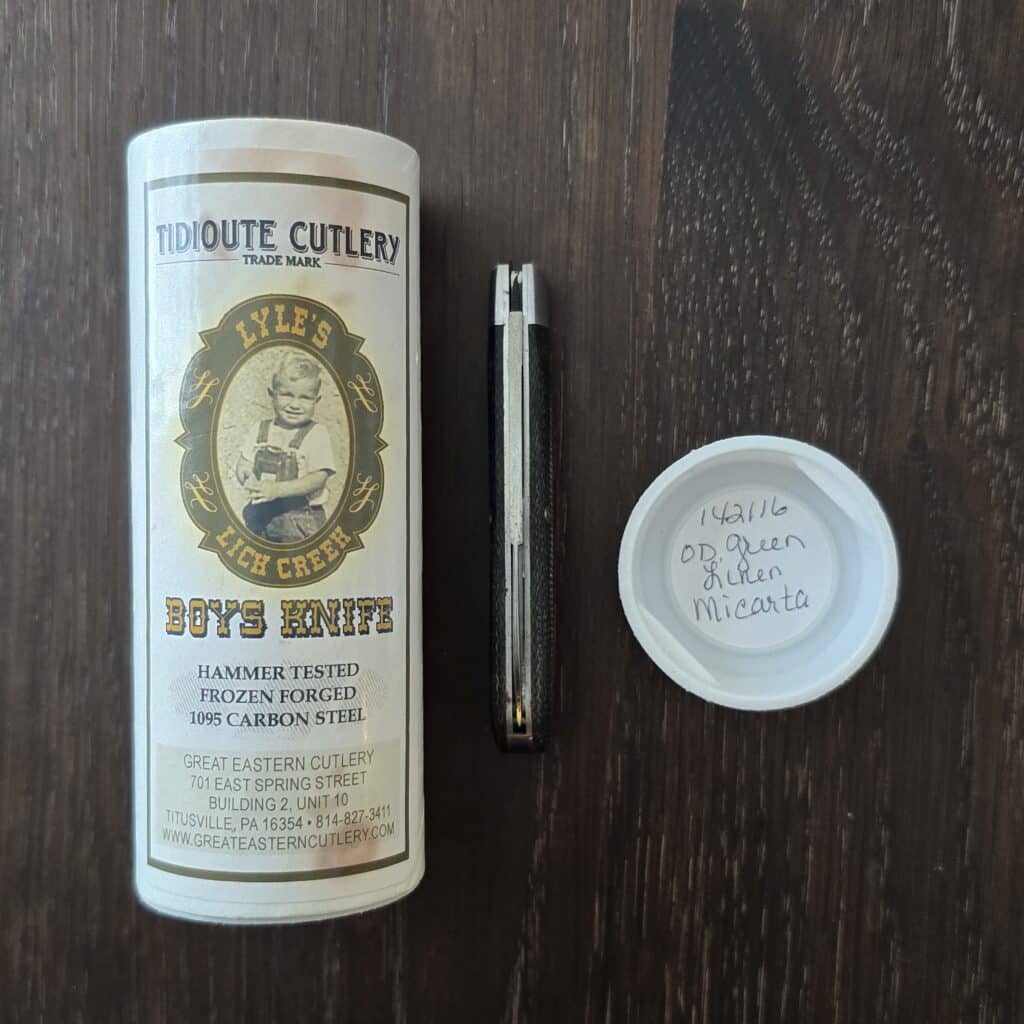 Great Eastern Cutlery #142116 OD Green Linen Micarta please note age patina knife for sale