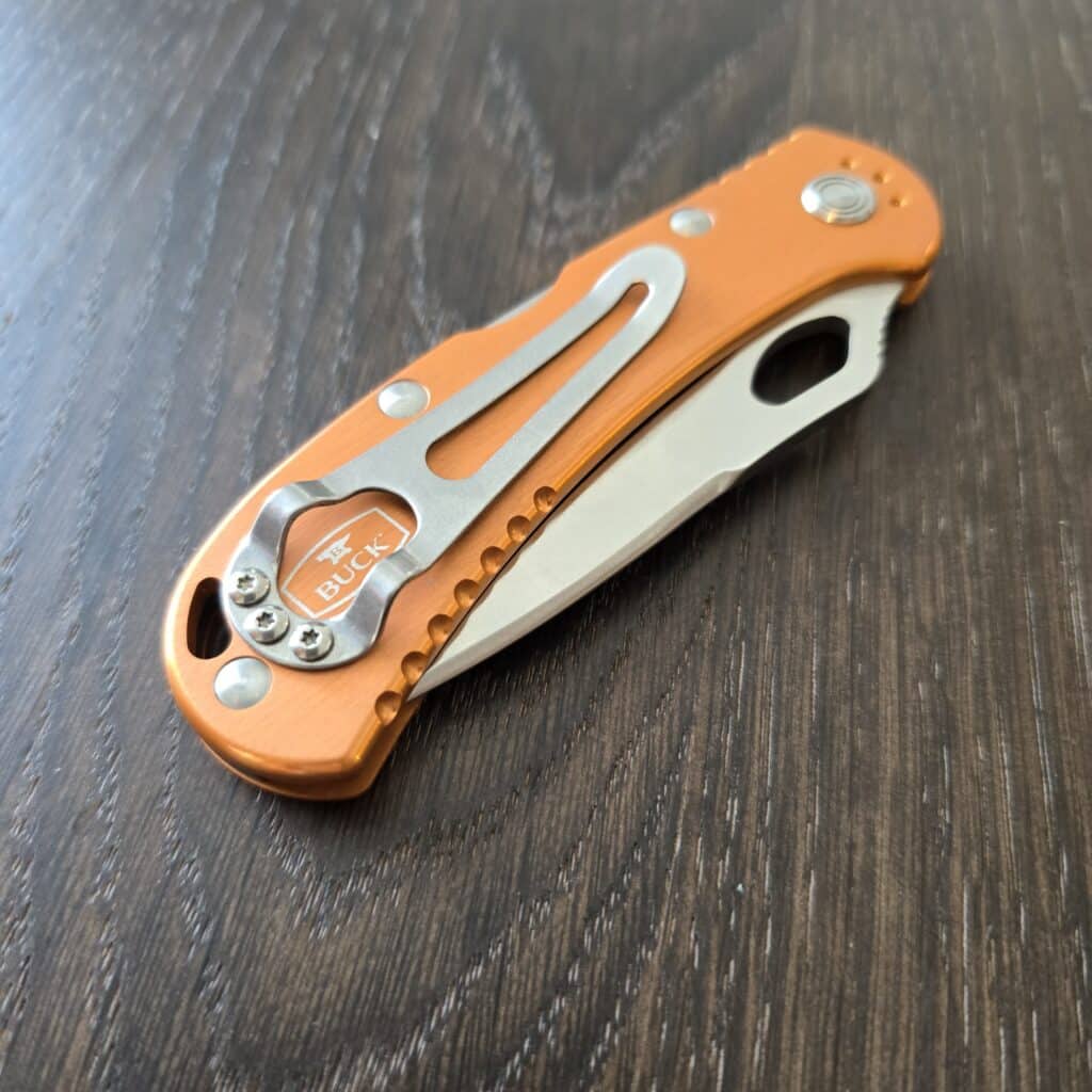 Buck USA 722 in Orange Aluminum and 420HC Spitfire Lockback 7453 – gallery image 4