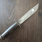 Vintage Western USA Bolder Co WWII Navy Fixed Blade in Stacked Leather Rough Engraved "To LER. G. M." knife for sale