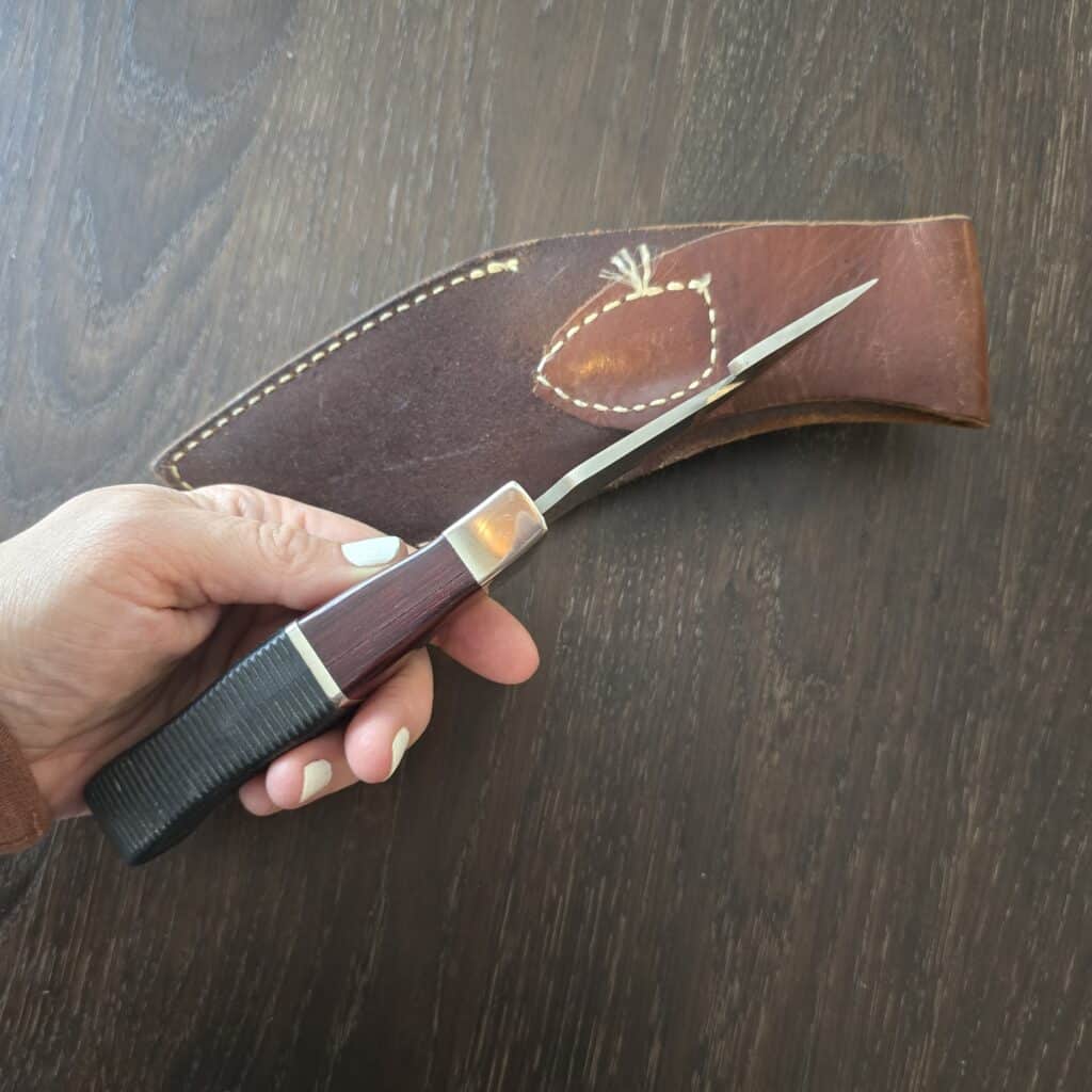 Junglee Classic Hunter K02114 in 440A, G10 and Wood w/ Leather Sheath knife for sale