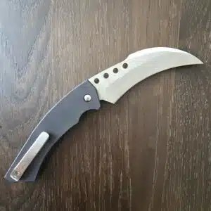R. W. Custom Knives "Hawkbill" in Black Aluminum and Nitro-V knife for sale