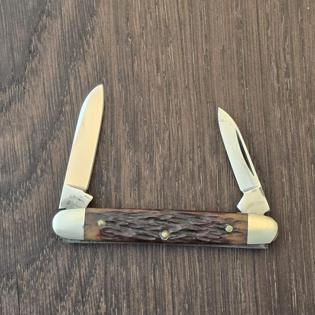 Queen Steel 6130 Brown Jigged Bone Mini 2 Blade Folder (2.5" closed) 1998 knife for sale