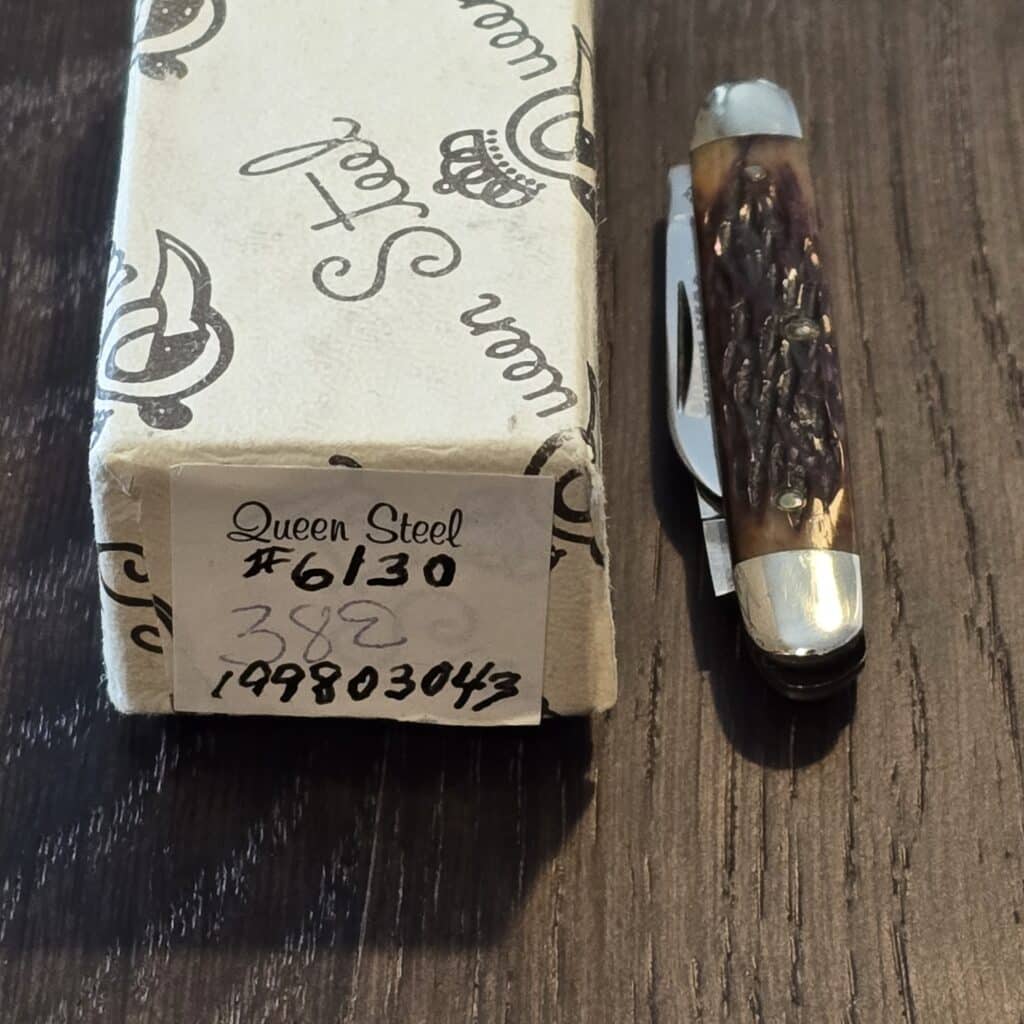 Queen Steel 6130 Brown Jigged Bone Mini 2 Blade Folder (2.5" closed) 1998 knife for sale