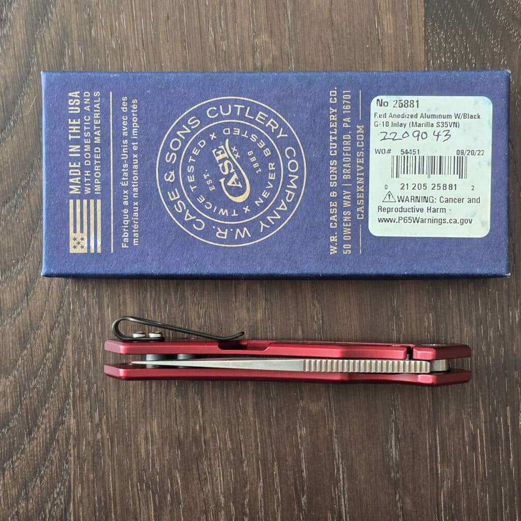 Case USA No. 25881 Red Anodized Aluminum W/ Black G-10 inlay (Marilla S35VN) knife for sale
