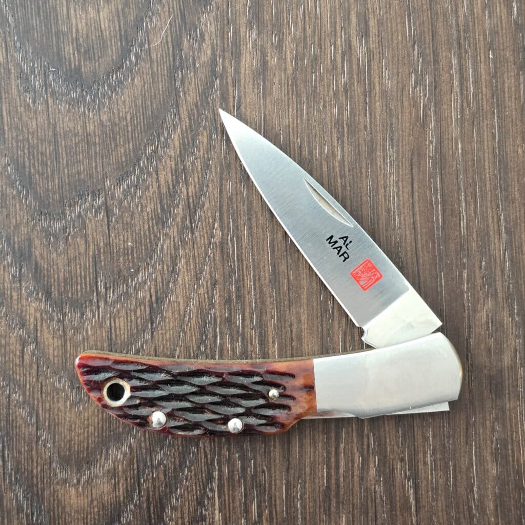 Al Mar Knives Brown Bone Lock Back 1002HJB With Leather Pocket Slip knife for sale