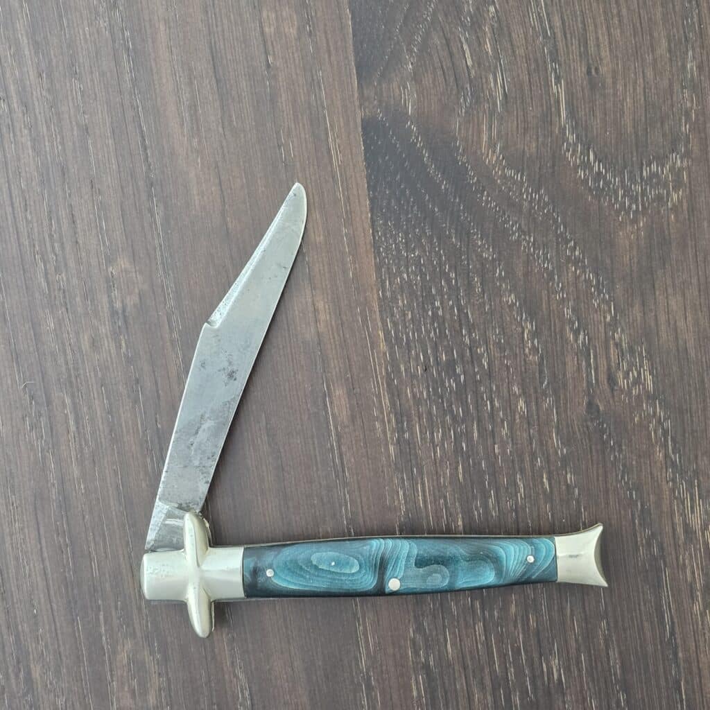 Remington USA Vintage Guardless Fishtail Bowie R655 Green Swirl Pyremite Scales 1931/1933 – gallery image 2