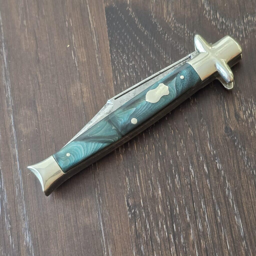 Remington USA Vintage Guardless Fishtail Bowie R655 Green Swirl Pyremite Scales 1931/1933 – gallery image 4