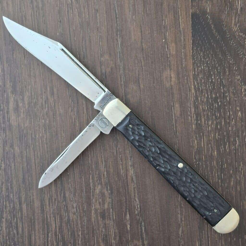 Remington USA Vintage R973 Equal end or English Jack in Black Jigged Delrin knife for sale