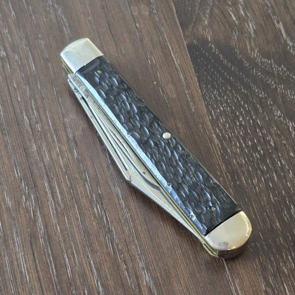 Remington USA Vintage R973 Equal end or English Jack in Black Jigged Delrin knife for sale