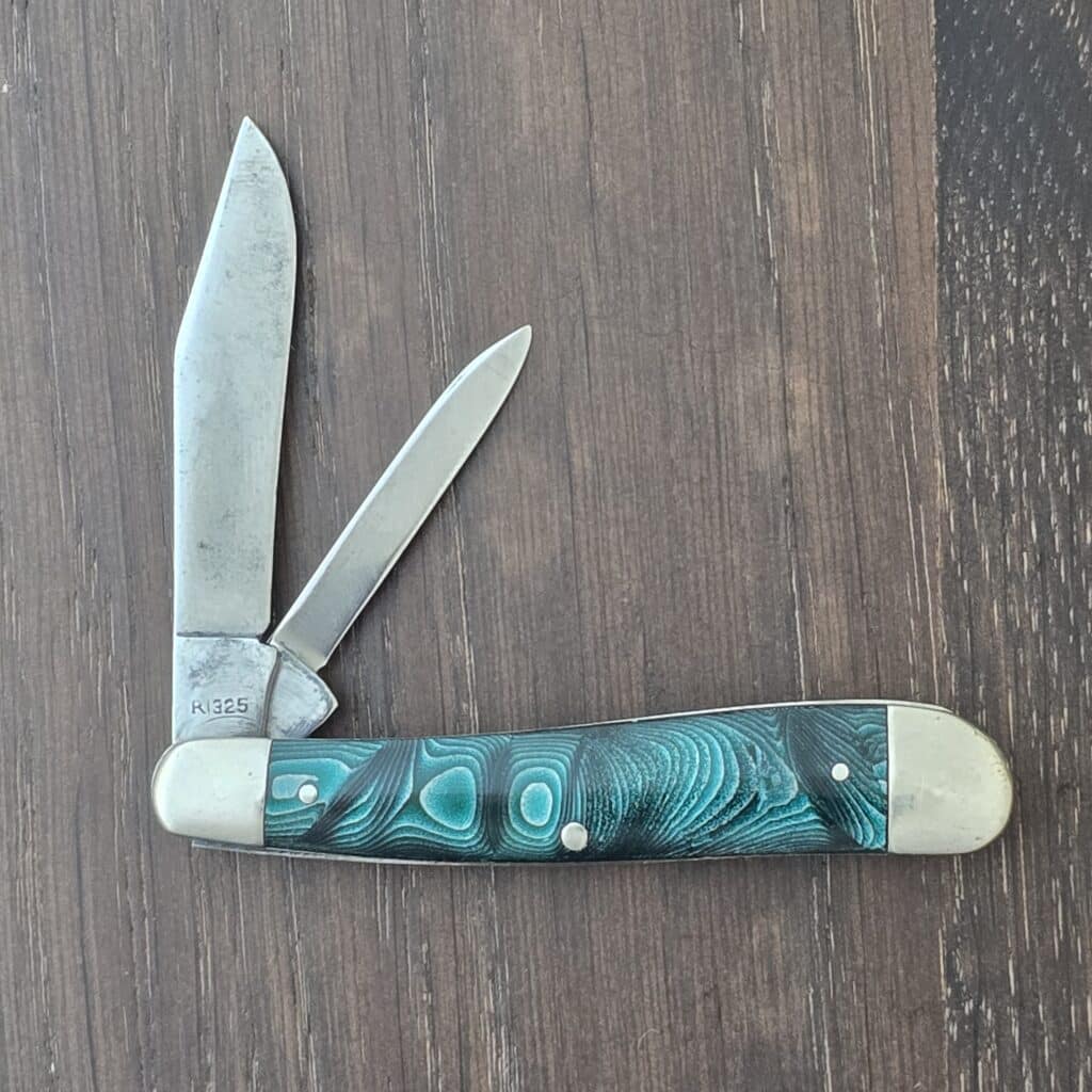 Remington USA Vintage Dog Leg Jack R1325 Green Swirl Pyremite Scales 1935/1937, snappy blades, half stops – gallery image 2