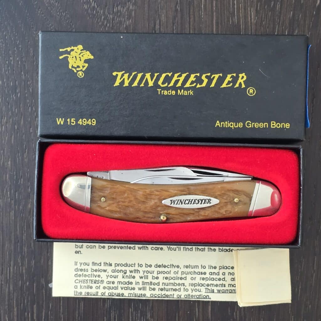 Winchester W15-4949 Congress 4 Blade Antique Green Rogers Jigged Bone with Original Box 1998 – gallery image 4