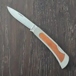 Frontier USA P I 3" Lockback in Stainless Steel with Natural American Birch Inlay knife for sale