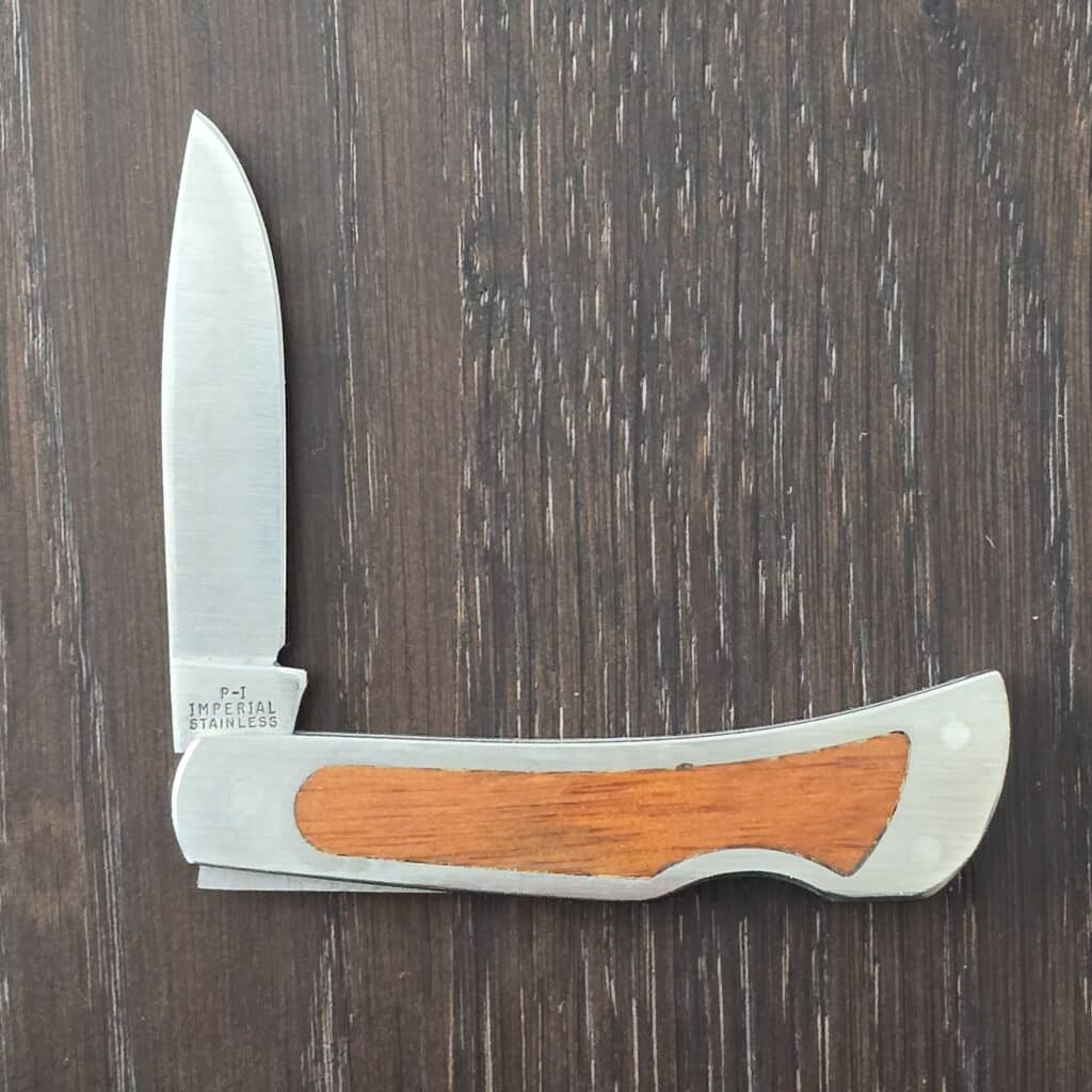 Frontier USA P I 3" Lockback in Stainless Steel with Natural American Birch Inlay knife for sale