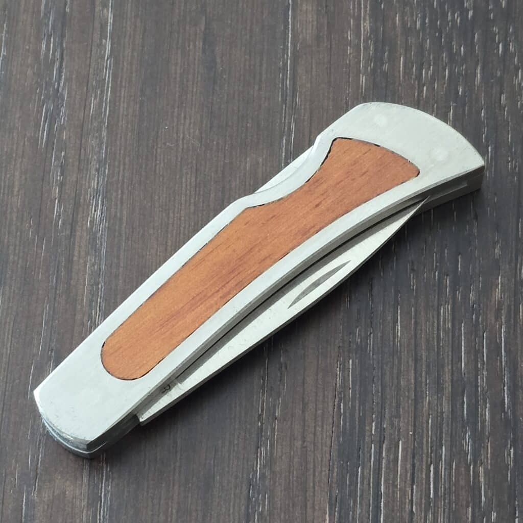 Frontier USA P I 3" Lockback in Stainless Steel with Natural American Birch Inlay knife for sale