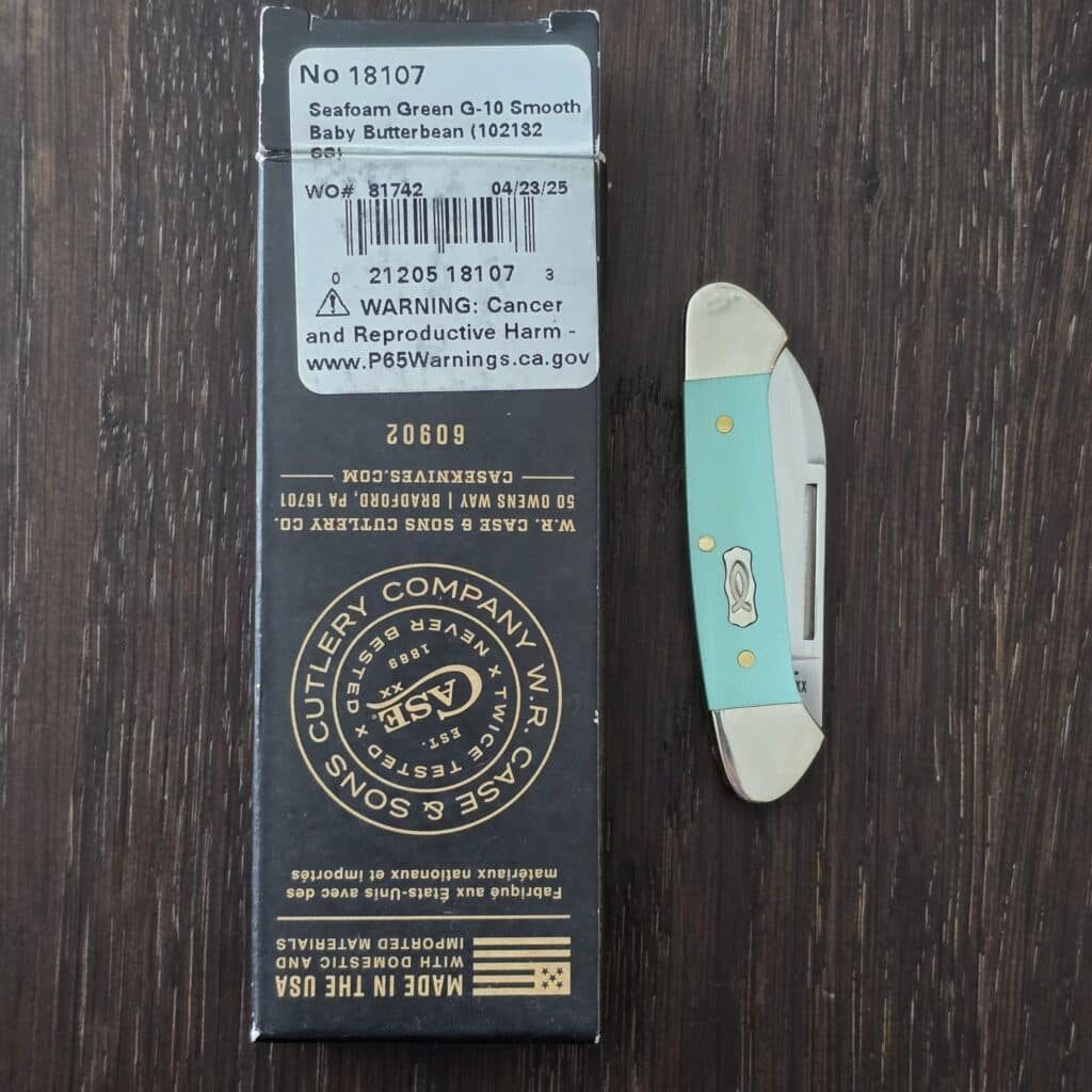 Case XX USA Baby Butter Bean in Seafoam Green Smooth G-10 and Stainless Steel 102132 SS No. 18107 knife for sale