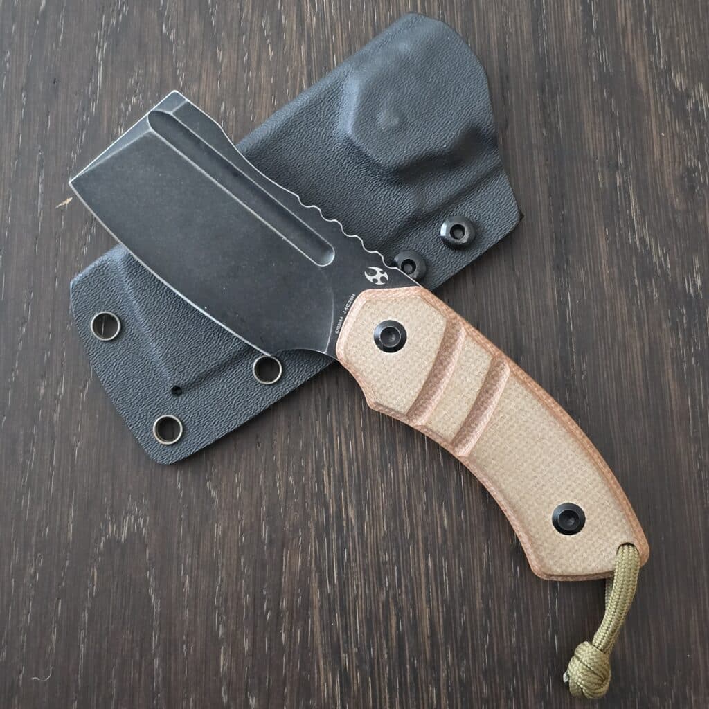 Kansept Korvid G2030A4 Black Stonewashed 14C28N, Brown Micarta + Kydex Sheath knife for sale