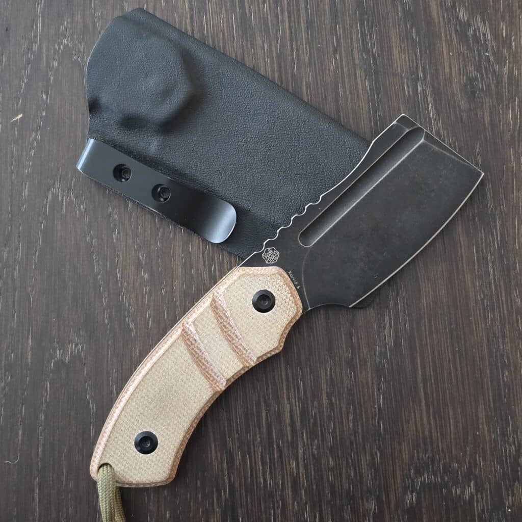 Kansept Korvid G2030A4 Black Stonewashed 14C28N, Brown Micarta + Kydex Sheath knife for sale