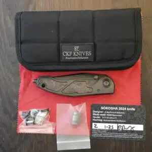 Custom Factory Sokosha in DLC and Red Carbon Fiber (lightly used) M398-2 knife for sale