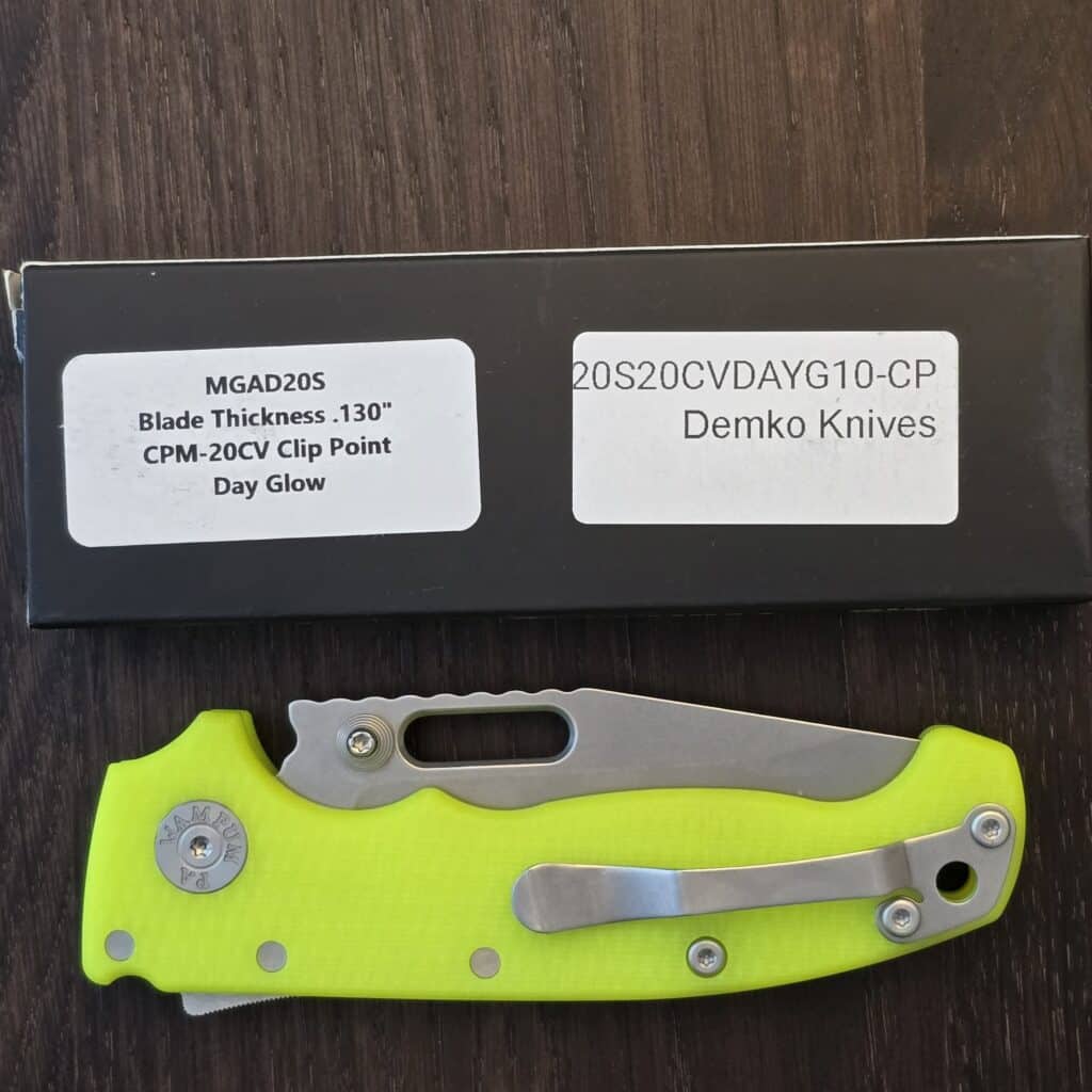 Demko MG AD-20S HARPOON Drop Point Day Glow G10Stonewashed 20CV Blade – gallery image 4