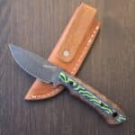 Bark River Custom Shop Stowaway in 3V Walnut Burl Wood with Leather Sheath knife for sale