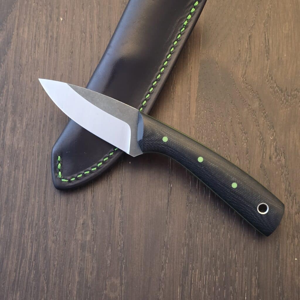Warlander Bush Baby - Black Canvas Micarta - Black & Lime Green Liners - Lime Green Pins knife for sale