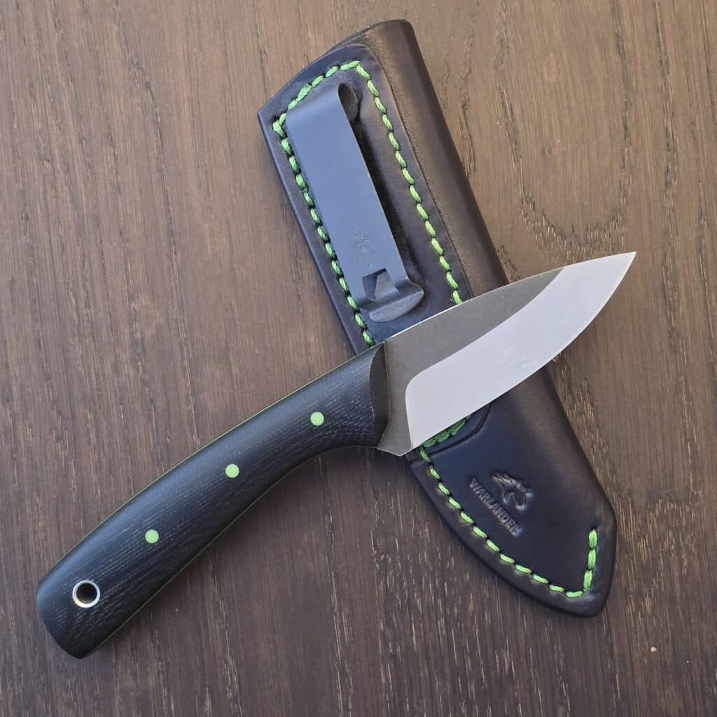 Warlander Bush Baby - Black Canvas Micarta - Black & Lime Green Liners - Lime Green Pins knife for sale