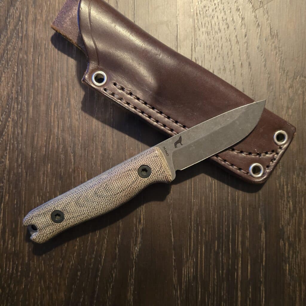 Reiff Knives F3 Saber Acid Stonewash Green Canvas Brown Leather Sheath RH CPM 3V F311GCMBRLR knife for sale
