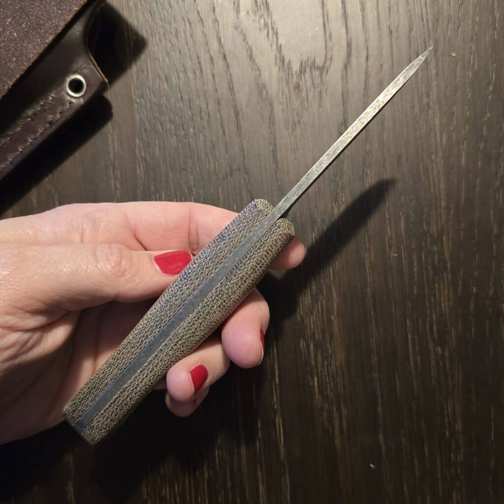 Reiff Knives F3 Saber Acid Stonewash Green Canvas Brown Leather Sheath RH CPM 3V F311GCMBRLR knife for sale